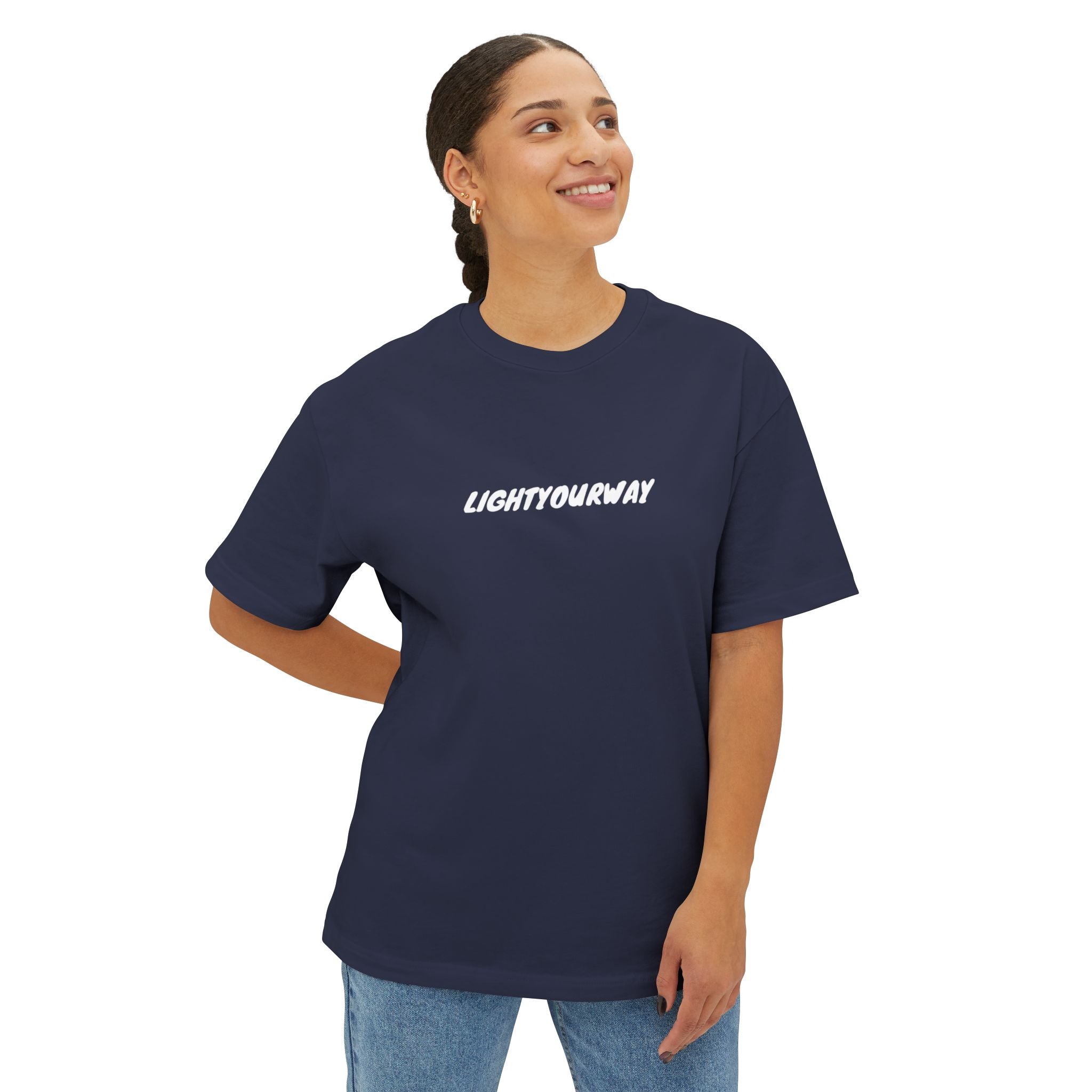 "Light Your Way" blue Unisex Oversized Boxy Tee